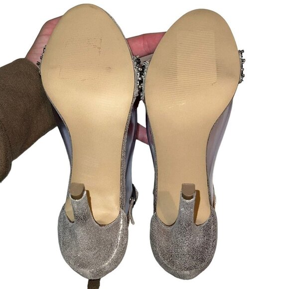 Steve Madden Laarah‎ Women Open Toe Leather Heels Shoes Size 6.5 Silver Crystals - Picture 8 of 11